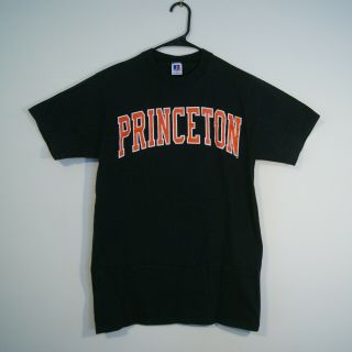 Vtg 90s Princeton Sz M Black T Shirt Made In Usa Russell Athletic Cotton Euc