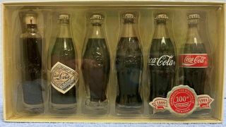 Coca - Cola 1998 Evolution Of The Contour Bottle 6 Miniature Coke Bottles