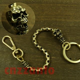 Solid Brass Key Chain Ring Swivel Eye Snap Hook Clip Skull Biker Funker H722