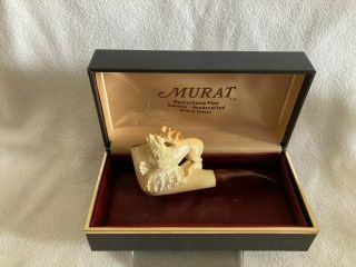 Large Hand Carved Stag Meerschaum Vintage Estate Pipe Cased By Murat