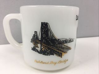 Vtg San Francisco CA Mug Fire King Golden Gate Bridge Cup MCM Gold Paint 2