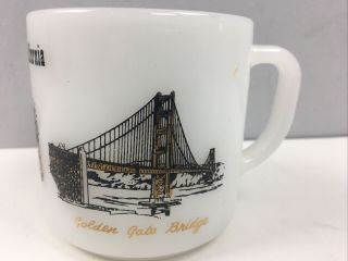 Vtg San Francisco CA Mug Fire King Golden Gate Bridge Cup MCM Gold Paint 3