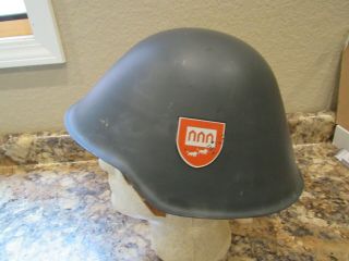 Post Wwii East German Nos Helmet With Liner And Chinstrap And Decals Above Ear