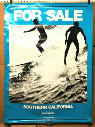 Rare Greyhound Bus Travel Poster Southern California Surfing Surf 1978