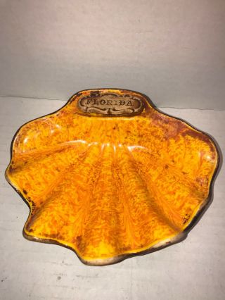 Vintage Treasure Craft Usa Shell Shaped Dish Lava Glaze Florida Mid Century
