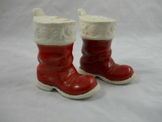 Vtg Atlantic Mold Ceramic Christmas Red Santa Boots Salt & Pepper 3 - 1/2 " Tall