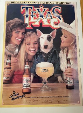 Vintage Spuds Mackenzie Texas The Greatest Party Animals Come To Life Poster