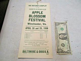 28 April 1938 Shenandoah Apple Blossom Festival Winchester Va B&o Rr Poster Nos