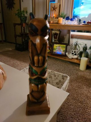 Totem Pole Tiki Simulated Wood,  Made In Alaska By Raven 9 " Tall