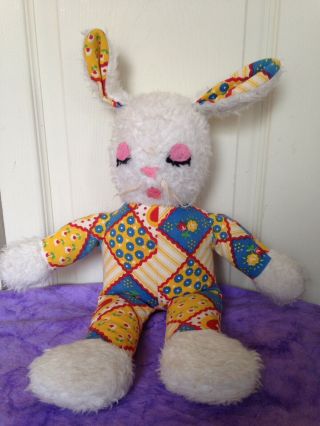 Vintage Old Stuffed Plush Sleeping Bunny Rabbit Toy Animal Easter Doll Fabric