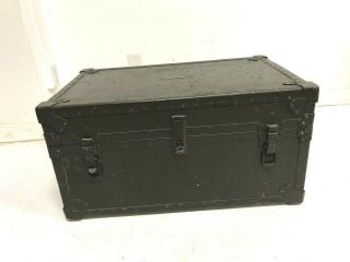 Vintage Military Storage Trunk Flat Top Foot Locker Green Toy Box Us Army Wwii 6