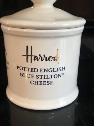 Empty Harrods English Blue Stilton Cheese Ceramic Crock Jar W/lid - London