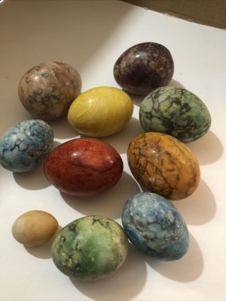 10 Vintage Italian Mid Century Stone Alabaster Marble Eggs