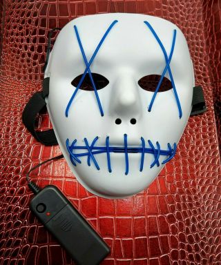 Scary Creepy Halloween Mask The Purge Lights Up Blinks Slow And Fast Remote