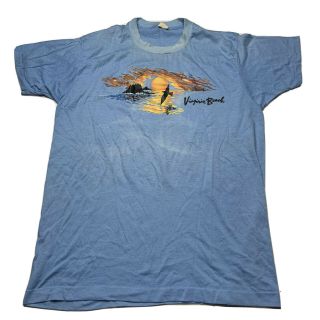 Vintage 80s Screen Stars Mens Xl Virginia Beach Light Blue Single Stitch T Shirt