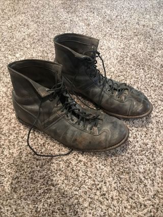 Antique Vintage Brown Leather Football Cleats Shoes Hi Top