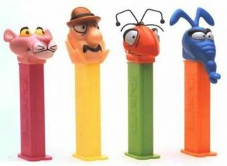 Pink Panther Pez Of 4 - W/ Aardvark,  Ant & Inspector Clouseau - 1997 - Retired