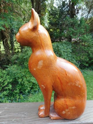 Appealing Vintage Large Hand Carved Wood Cat In The Egyptian Style