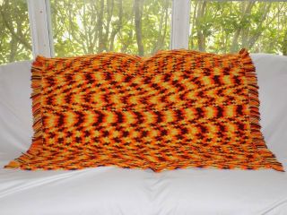 Vintage Handmade Afghan Approx.  60 " X 41 " Pre - Owned Orange,  Yellow And Maroon