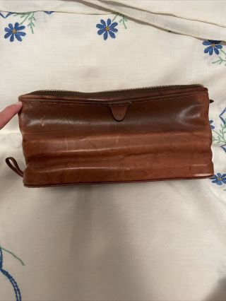 Vintage Buxton Brown Leather Dopp Kit Toiletry Shaving Travel Bag