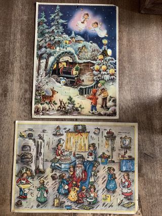 2 Vtg Haco (188 & 182) Mica Glitter Advent Christmas Calendar West Germany Hb4