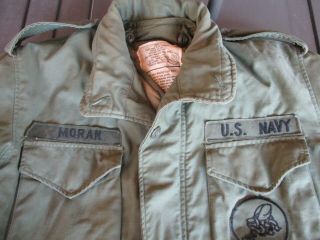 1972 Vietnam War Navy Seabees Od M - 65 Field Jacket & Liner,  Small,  With Patches