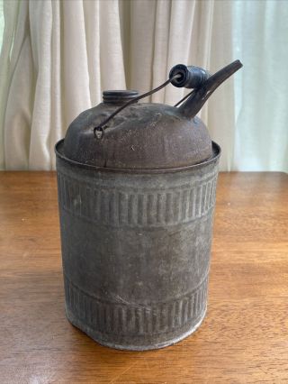 Vintage Old Wood Handle One Gallon Galvanized Gas Can Embossed Polo