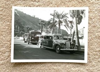 1930s Santa Catalina Island Photo: Tour Bus And Large Sedan With Luggage Rack