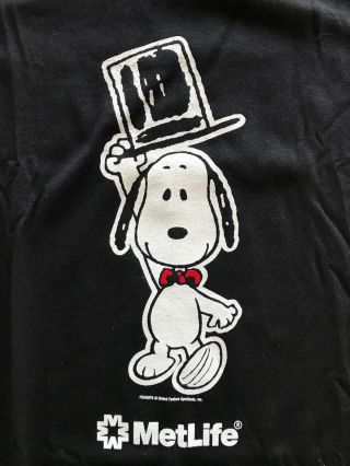 Vintage Snoopy Met Life T Shirt Nos 1980s 90s Hanes Black Cotton Sz 2xl Usa