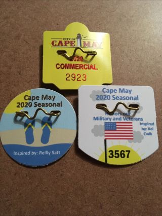 3 - 2020 - Cape May Beach Tags Badge Seasonal,  Veterans & First Year Commercial Tag
