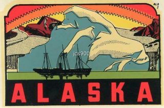 Vintage Alaska State Souvenir Lindgren - Turner Travel Decal Sticker Art