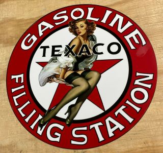 Texaco Gas Filling Station Pin Up Aluminum Metal Sign 12 "