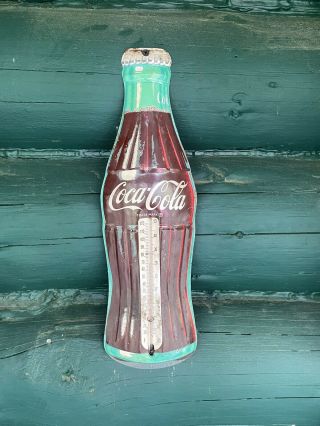 Vintage Country Store Coca Cola Coke Soda Bottle Thermometer Tin 16 Inch