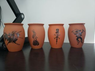 4 Espolon Tequila Terra Cotta Clay Mini Flower Pots Decorative Container Holder