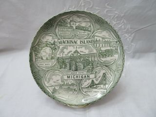 Vintage Souvenir Plate Mackinac Island Grand Hotel Michigan Green Transferware 2