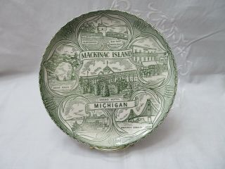 Vintage Souvenir Plate Mackinac Island Grand Hotel Michigan Green Transferware 2 2