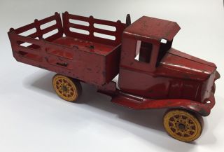 Vintage Wyandotte Red Stake Dump Truck Pressed Steel Toy Old Antique