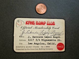 Vtg 1965 Coca Cola & Kfwb Radio Station Teen - Oriented Bomp Club Member Id Card