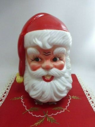 Vintage Christmas Hard Plastic Blow Mold Santa Head Rotating Music Box