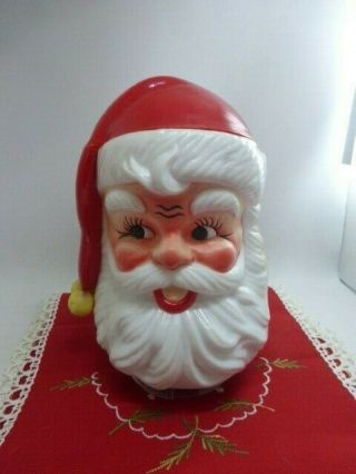 Vintage Christmas Hard Plastic Blow Mold Santa Head Rotating Music Box 2