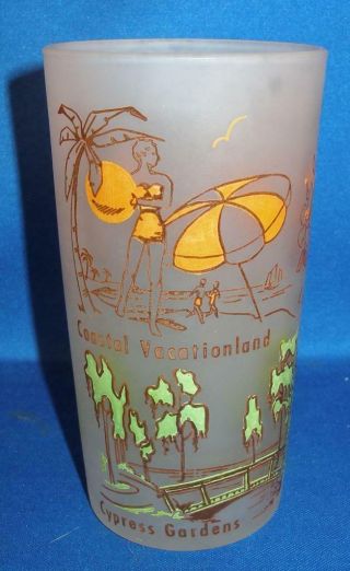 Vintage FLORIDA Souvenir Frosted Glass Set/4 Tourist Points of Interest c1960 ' s 2