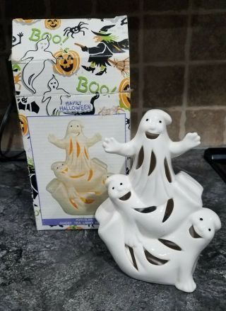 Vintage Halloween 3 Ghosts Ceramic Tea Light Candle Holder