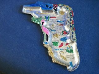 Vintage Japan Metal Ashtray State Of Florida Flamingo Swordfish Alligator Euc