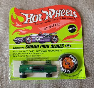 1969 Hot Wheels Redline Lotus Turbine Green Unpunched Blister Bp Olive On Card