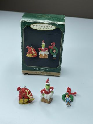 Hallmark Keepsake " Merry Grinch - Mas " Dr.  Seuss Set Of 3 Miniature Ornaments