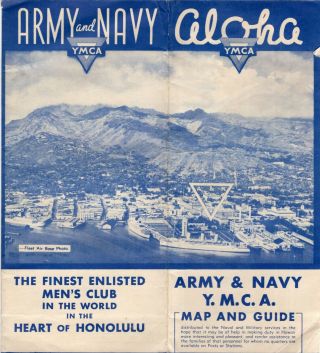 1940 Aloha Army & Navy Honolulu Hawaii Ymca Map And Guide Pearl Harbor Photo