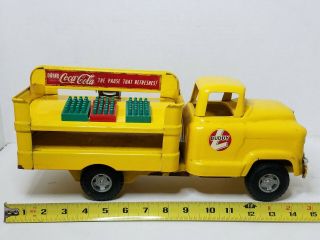 Vintage Steel 1950s - 60s Buddy L Yellow Coca Cola Gmc 550 Truck Handcart 3 Cases
