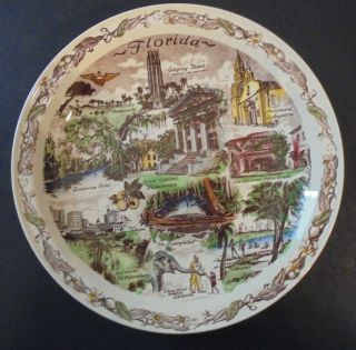 Vintage Florida Souvenir Plate 10.  5 " Vernon Kilns Transferware