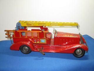 Vintage Marx 1948 Pressed Steel Wind Up Volunteer Fire Department Fire Truck