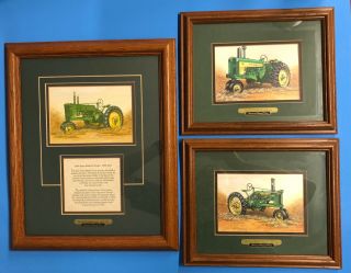 John Deere Tractor American Memory Prints Set Of Three,  Matted,  In Wooden Frames